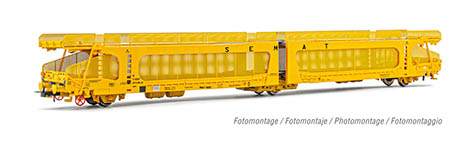 021-HE6041 - H0 - SEMAT, 3-achs. Autotransportwagen Laeks, in gelber Lackierung, Ep. IV